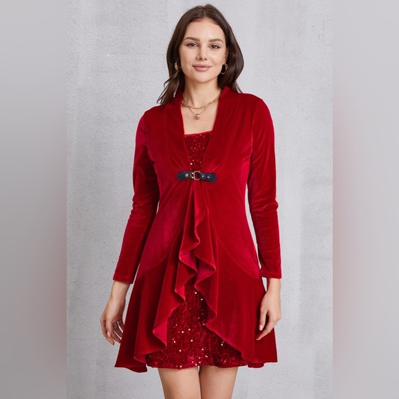 Sequin Ruffle Hem Long Sleeve Mini Dress - Picture 1 of 5